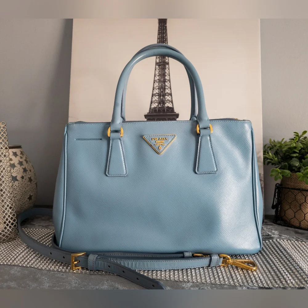 Prada Medium Saffiano Lux Galleria Double Zip Tote w/Adjustable Strap-Light Blue - Picture 1 of 17